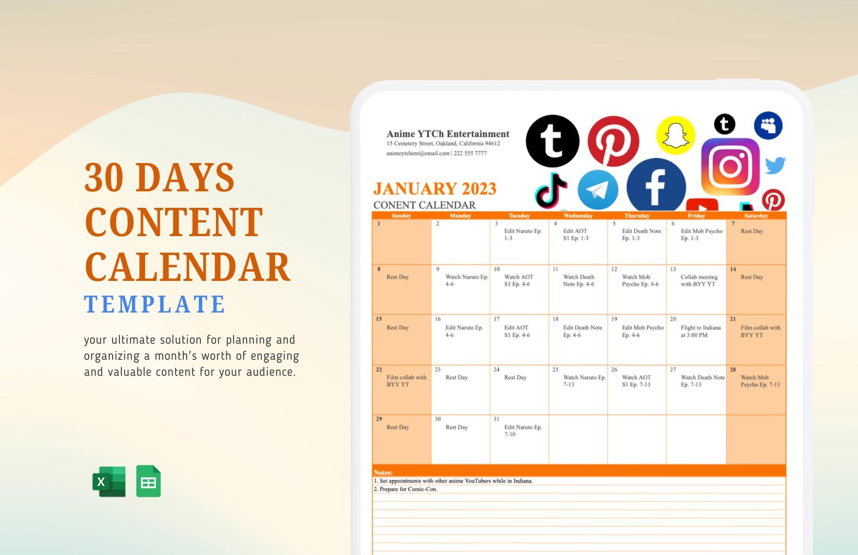 30 Day Content Calendar Template