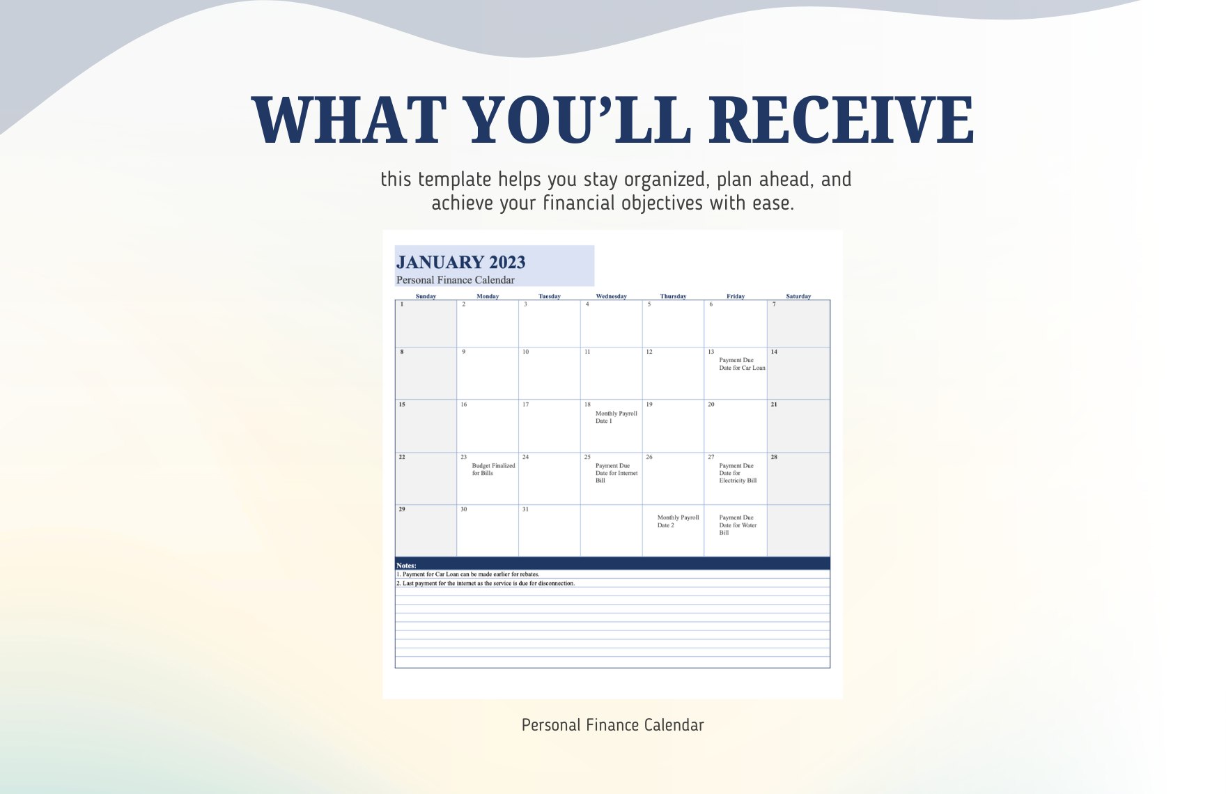 Personal Finance Calendar Template