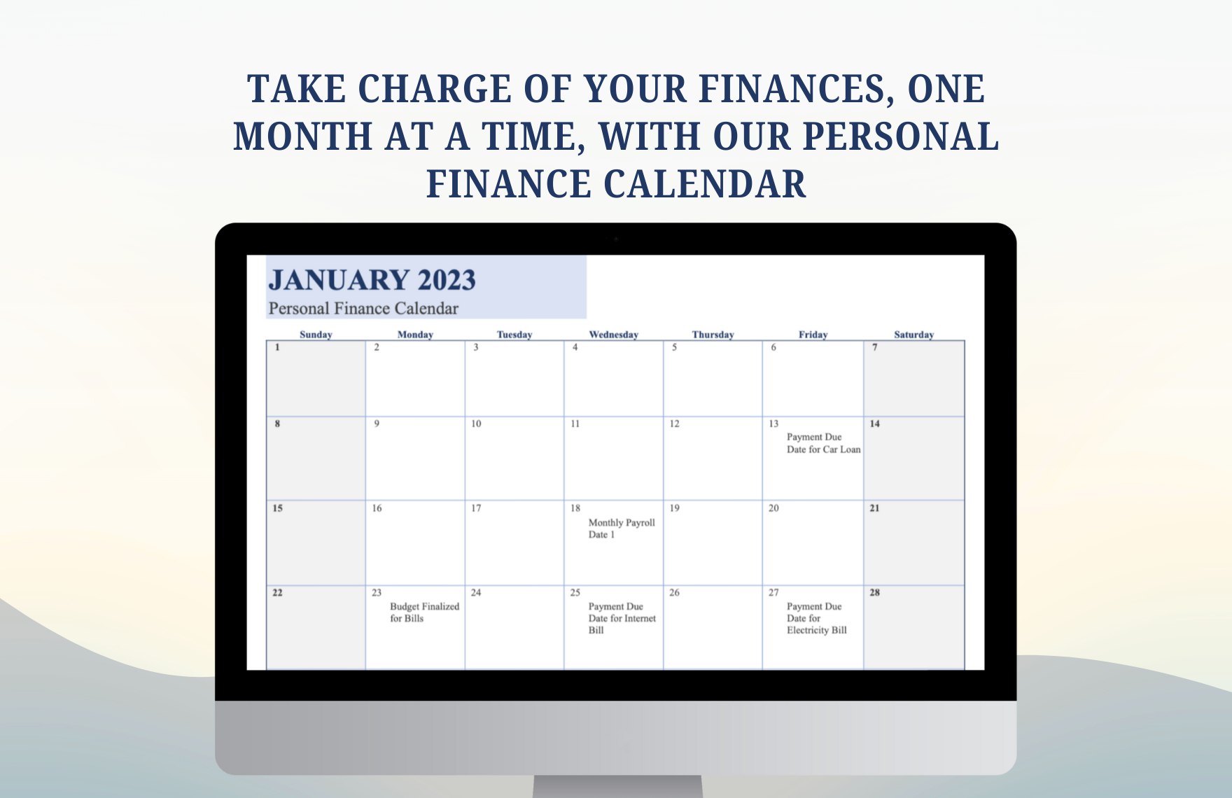 Personal Finance Calendar Template