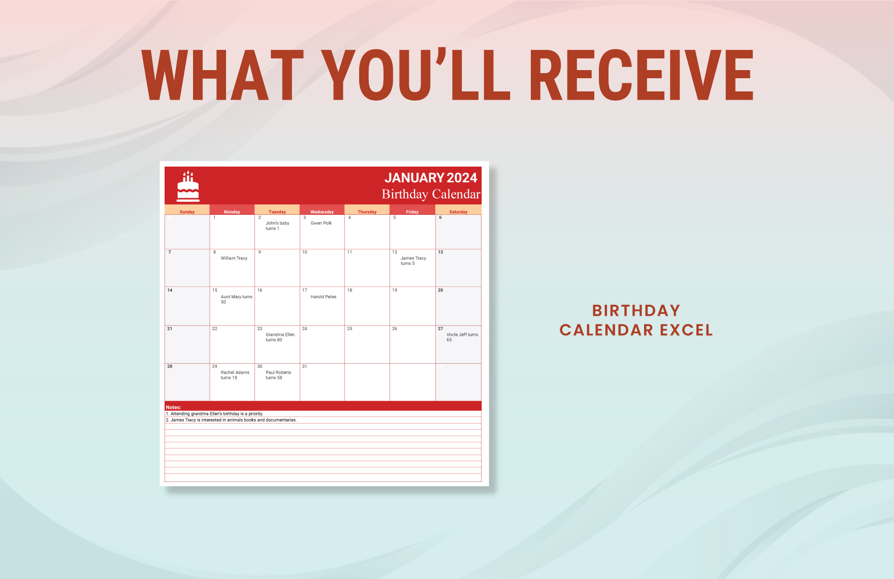 Birthday Calendar Excel Template