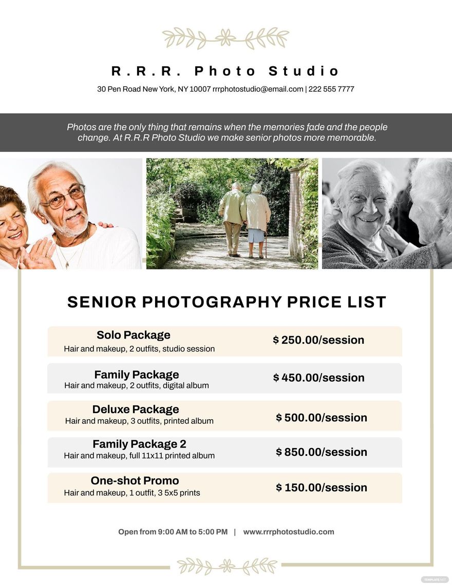 Senior Photography Pricing Guide Template