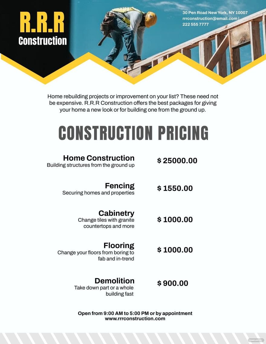 Construction Pricing Guide Template