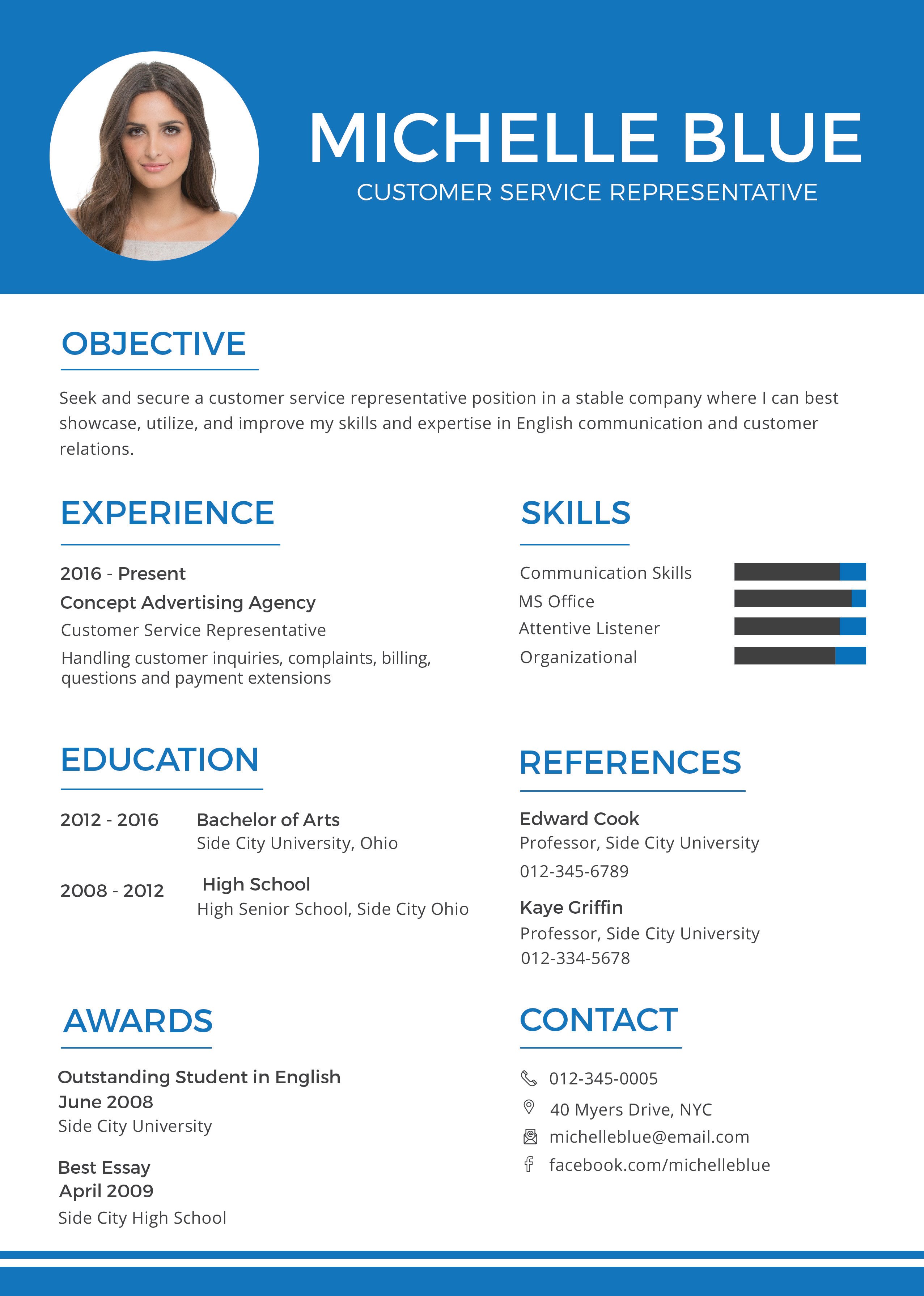 Free Customer Service Representative Resume and CV Template in PSD, MS Word, Publisher