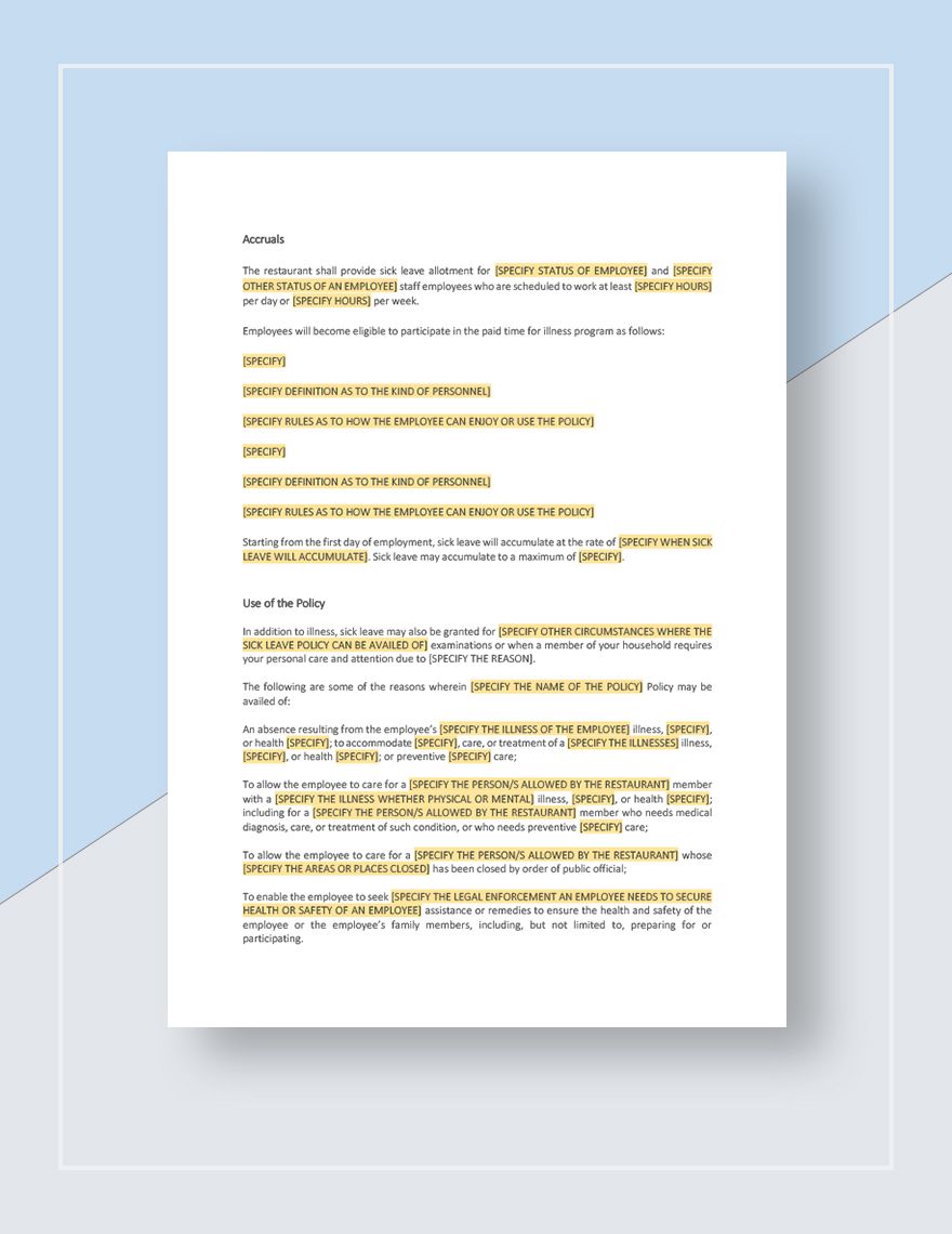 Restaurant Employee Sick Leave Policy Template Download in Word