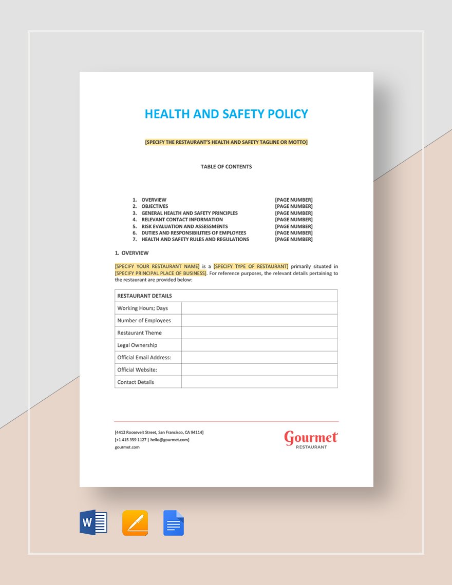 Health and Safety Policy Template