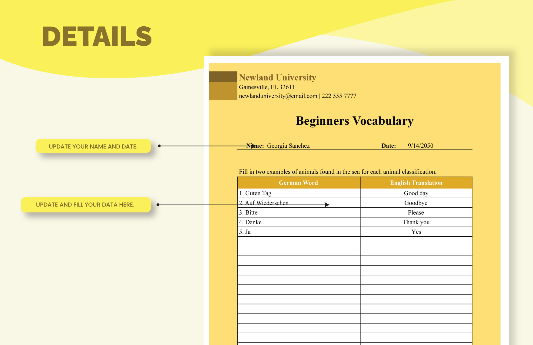 Vocabulary Worksheet for Beginners