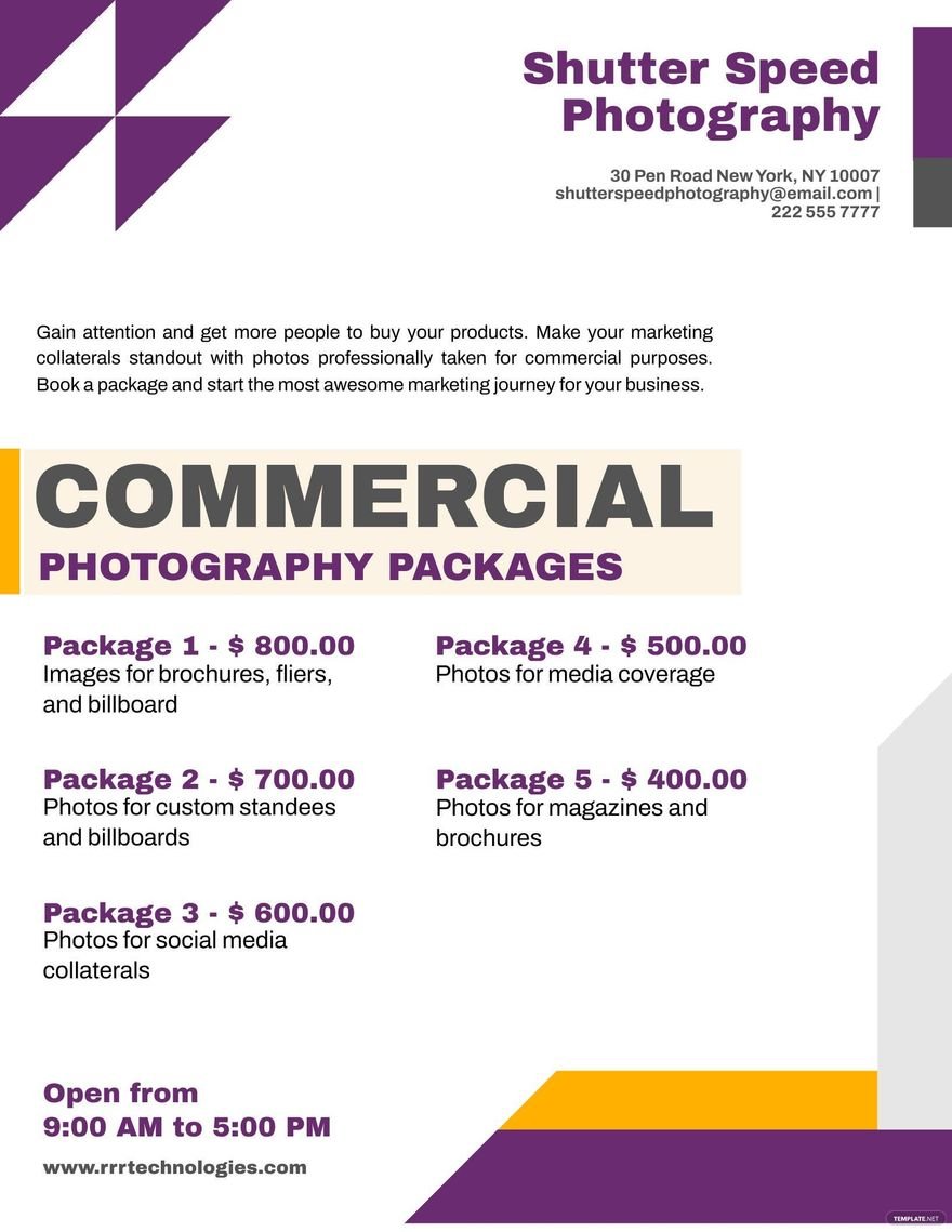 Commercial Photography Pricing Guide Template