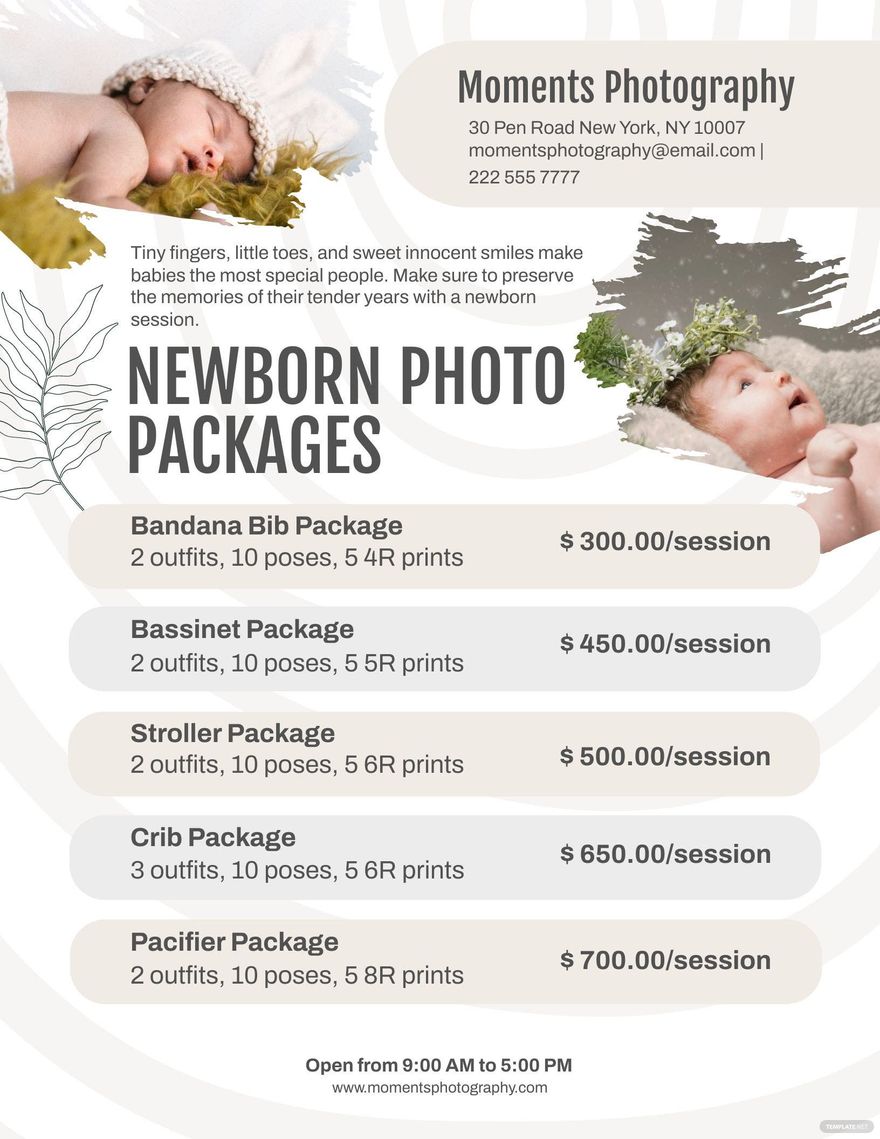 Newborn Photography Pricing Guide Template In Illustrator Word PSD