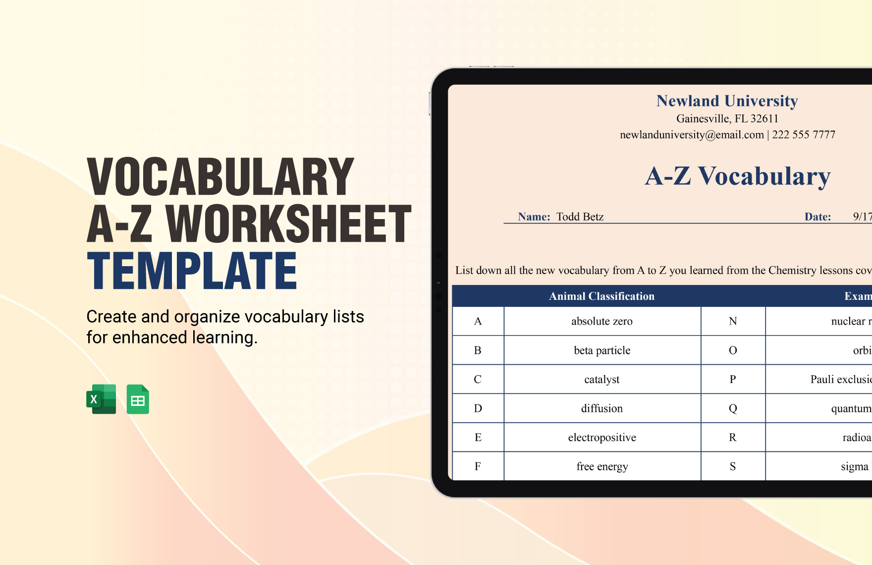 Vocabulary A-Z Worksheet Template