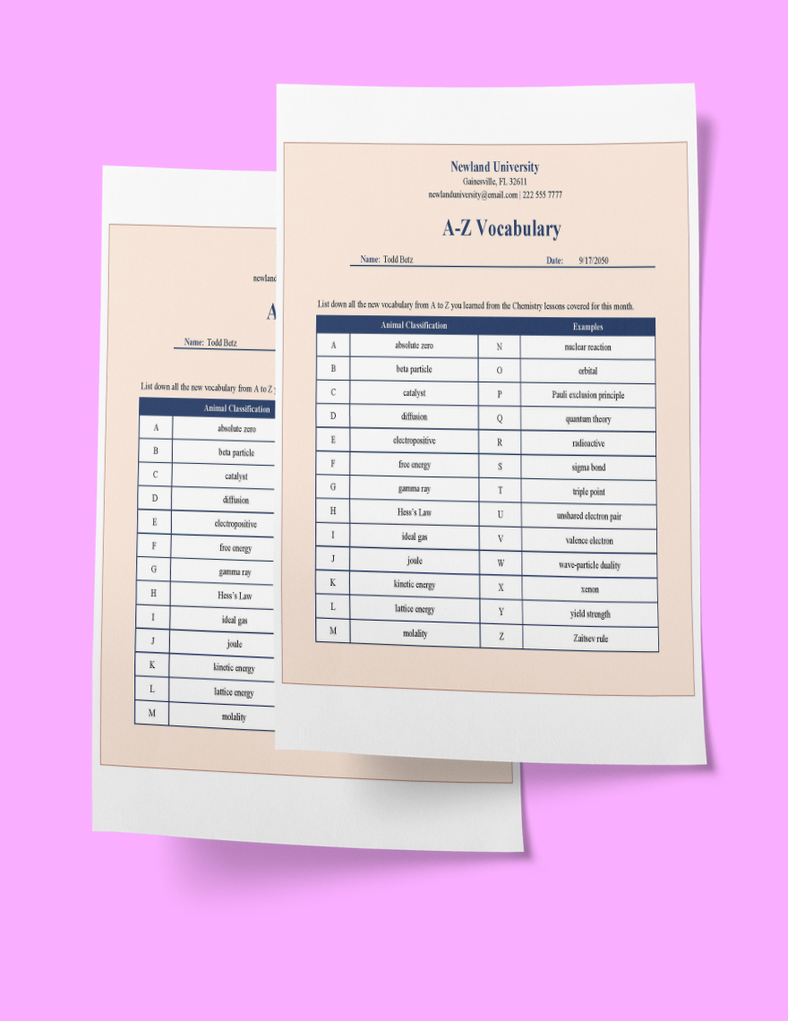 Vocabulary a z worksheet template google sheets excel template