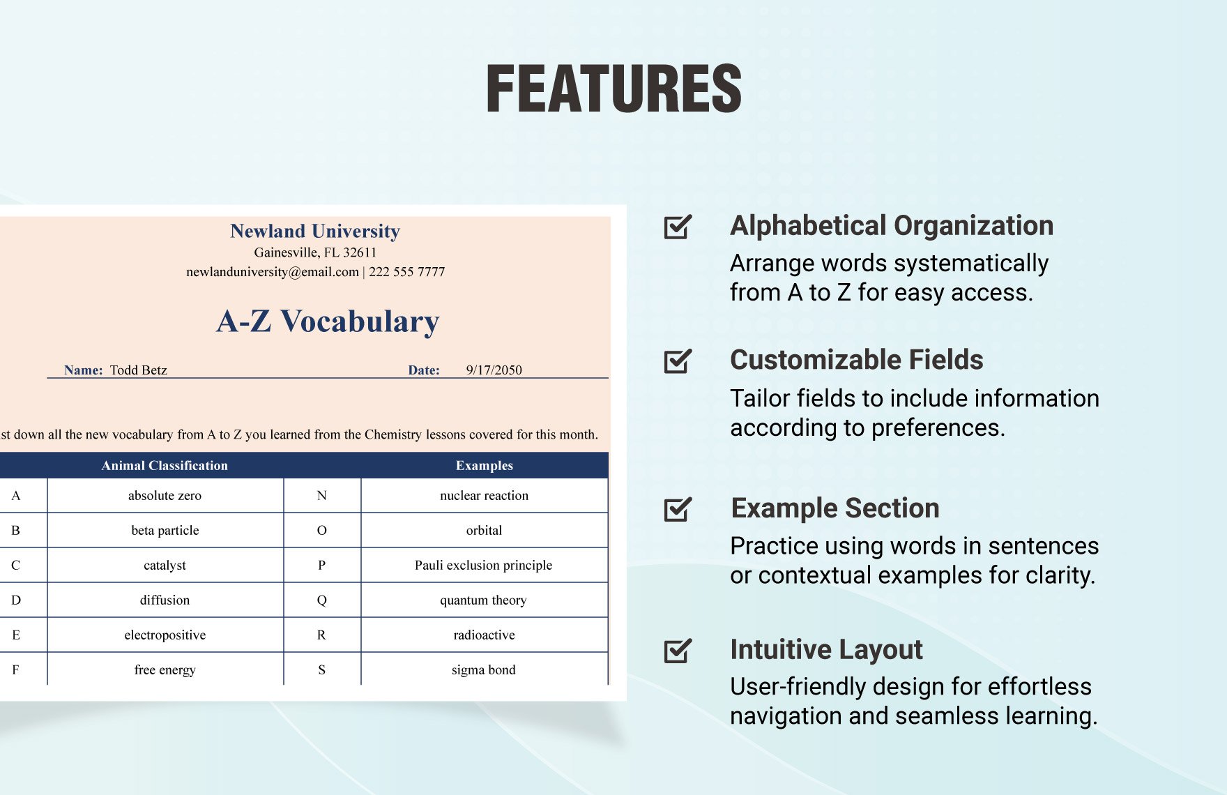 Vocabulary A-Z Worksheet Template