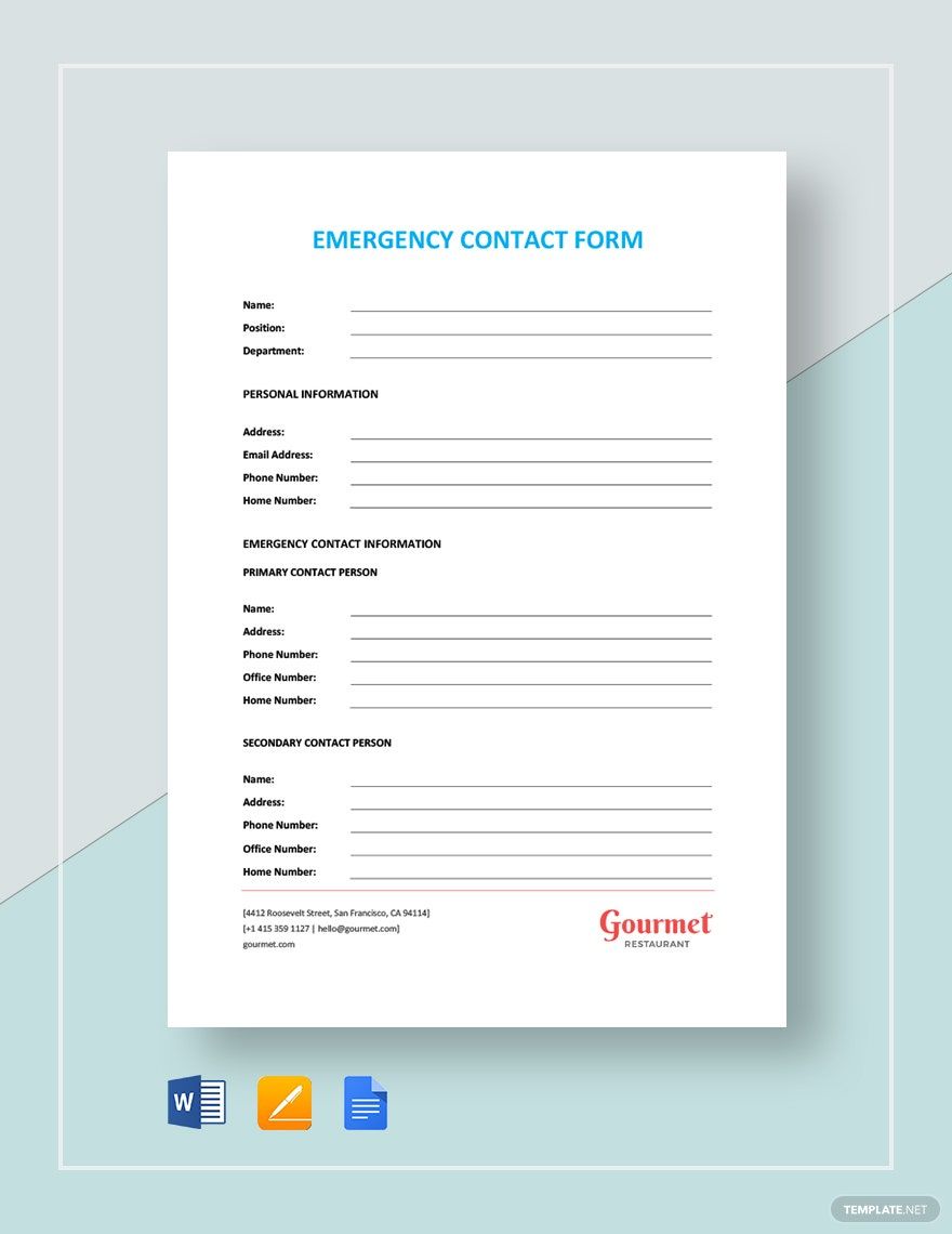 Emergency Contact Details Template Word