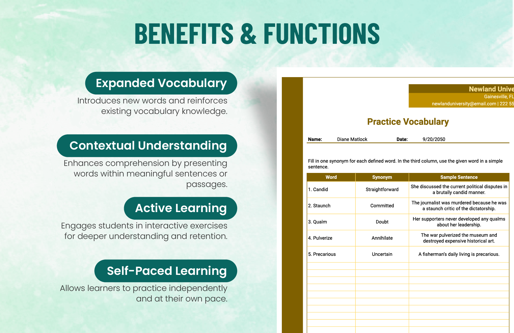 Practice Vocabulary Worksheet Template