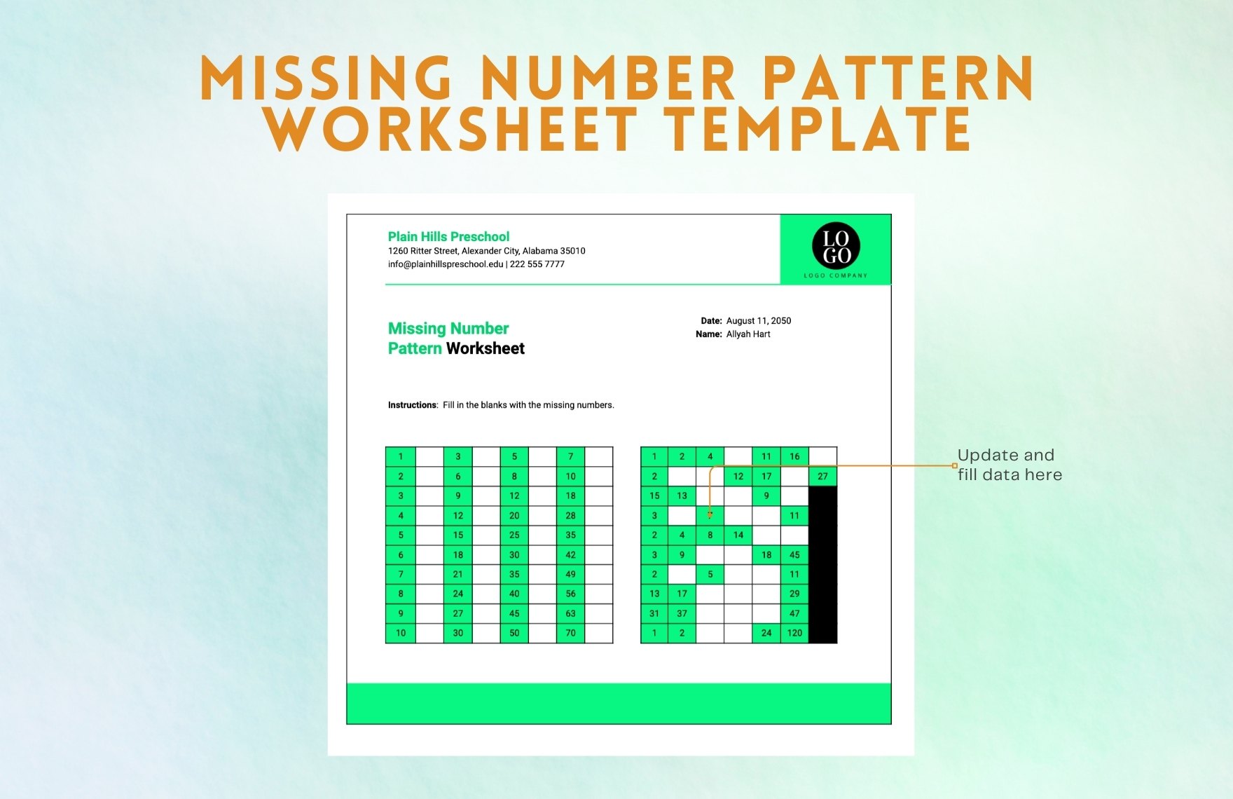 Missing Number Pattern Worksheet Template