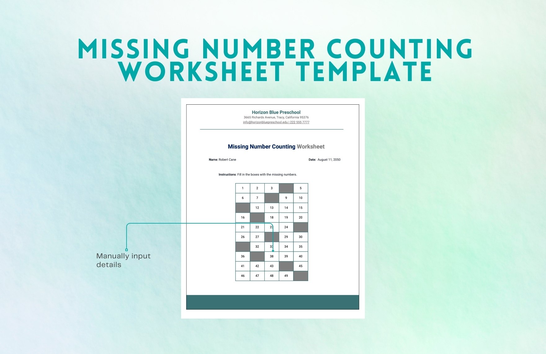 Missing Number Counting Worksheet