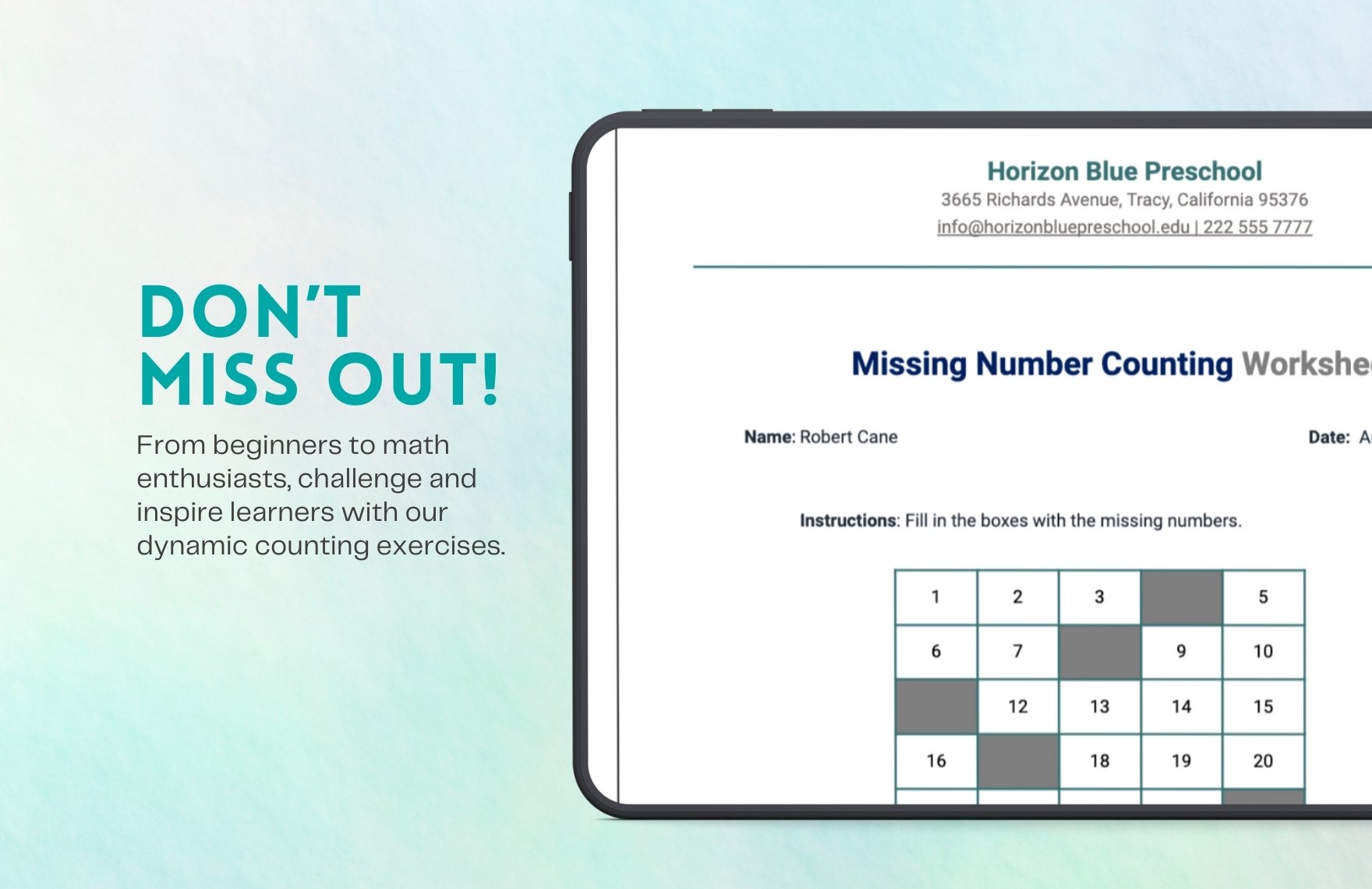 Missing Number Counting Worksheet