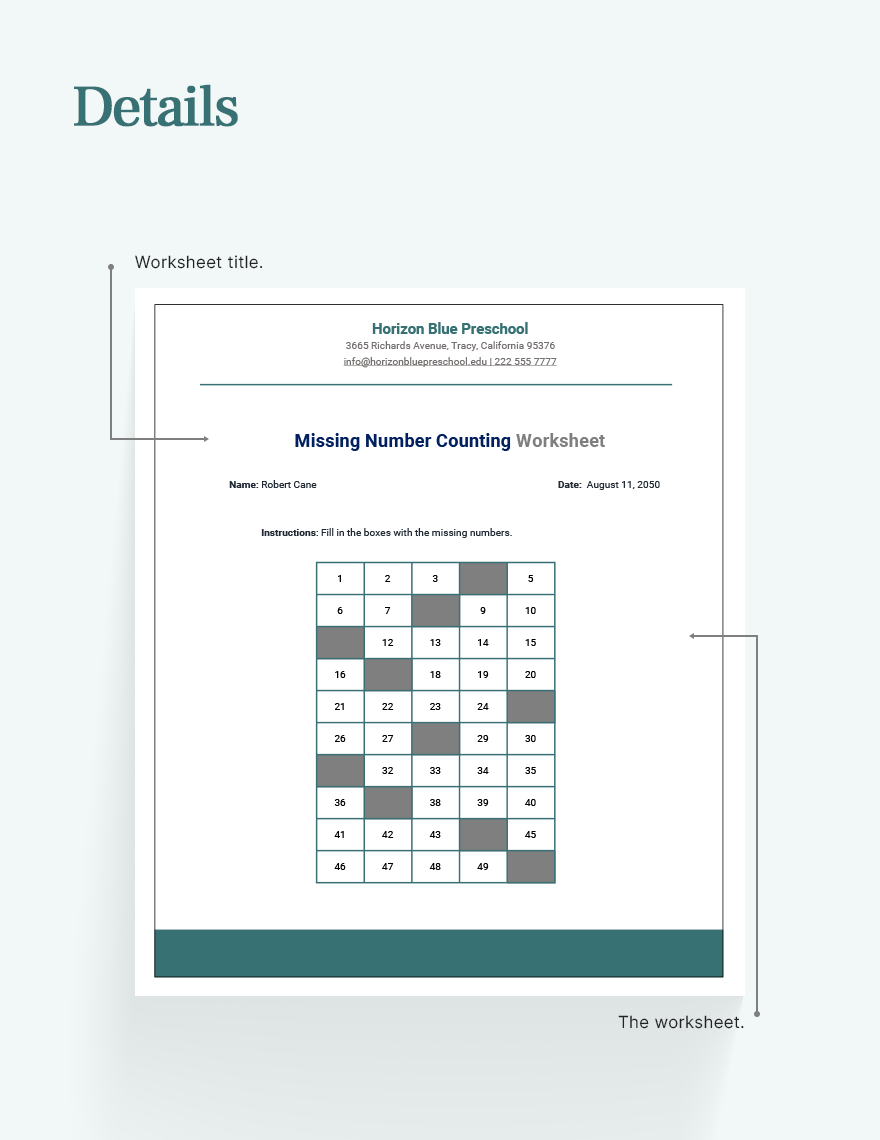 Missing Number Counting Worksheet Google Sheets Excel Template