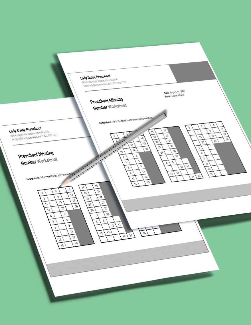 Free Preschool Missing Numbers Worksheet - Google Sheets, Excel ...