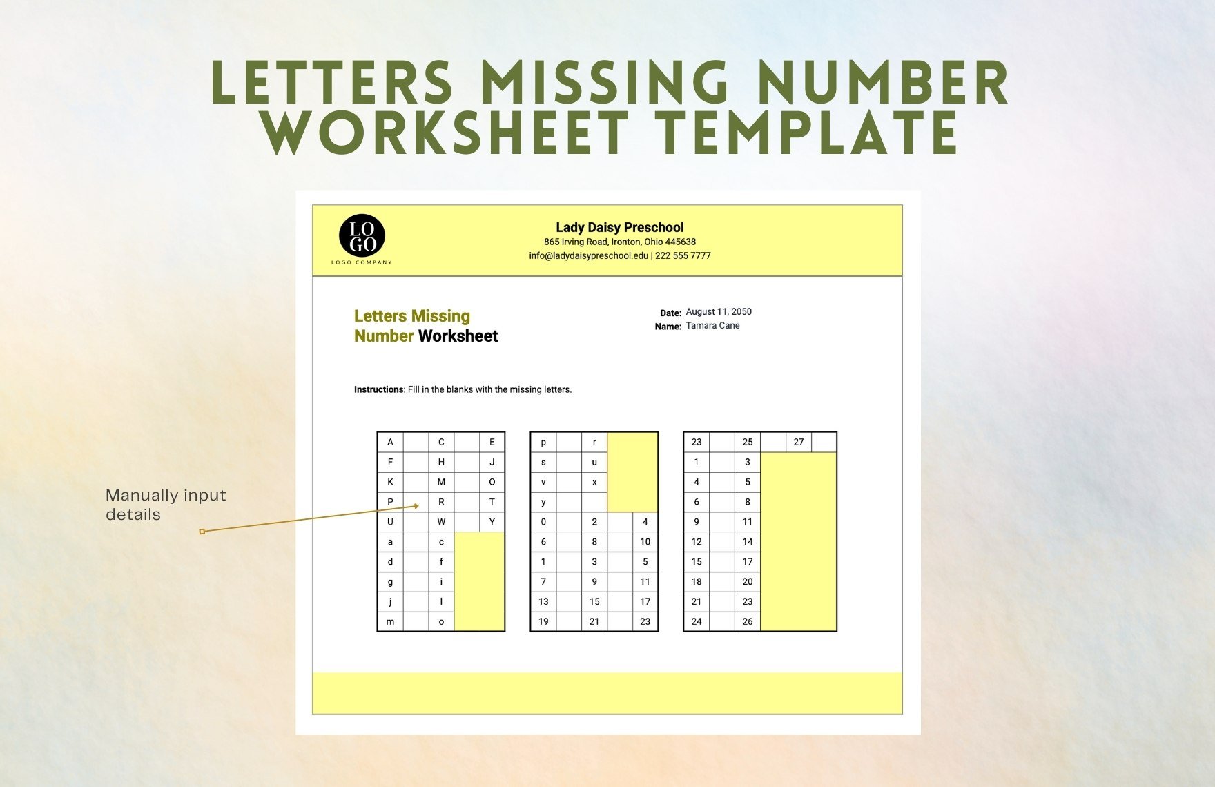 Letters Missing Number Worksheet Template