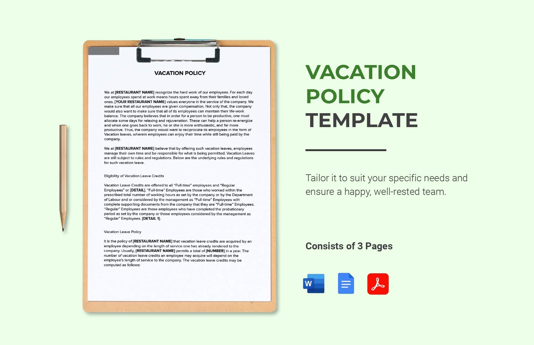 Vacation Policy Template in Word, Google Docs, PDF