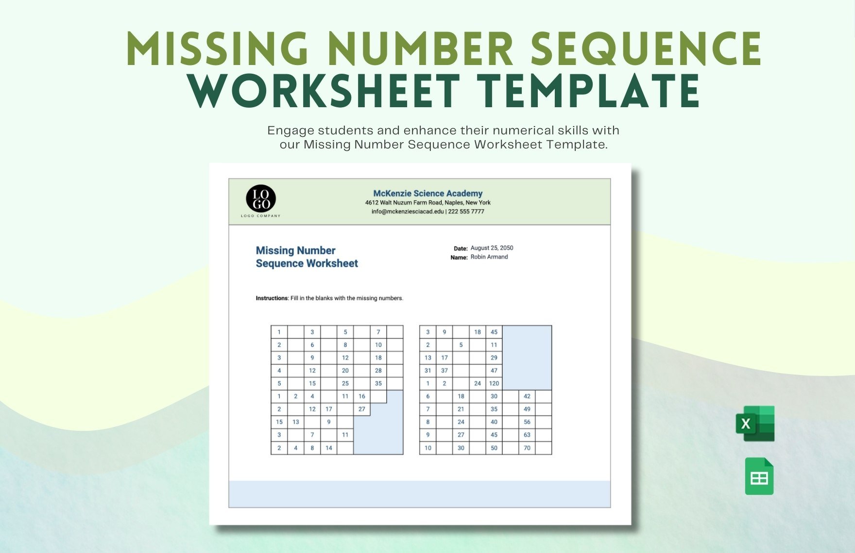 Missing Number Sequence Worksheet Template in Excel, Google Sheets