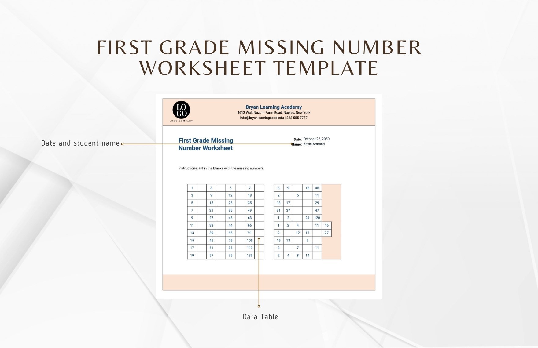 First Grade Missing Number Worksheet