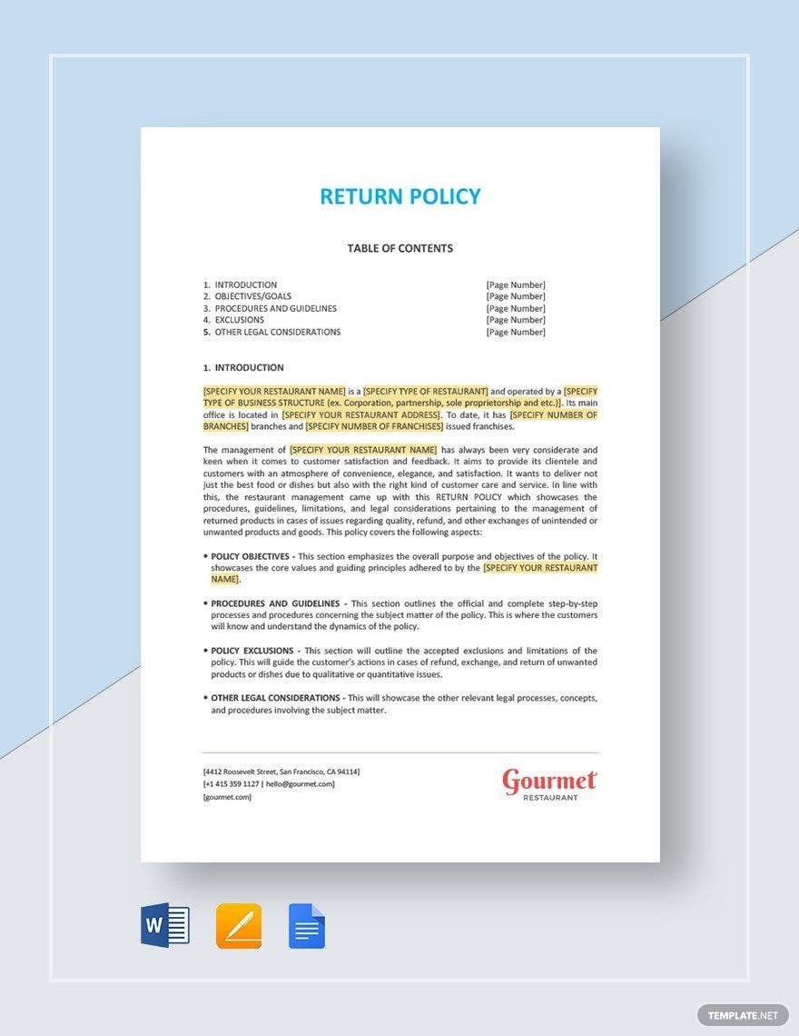 Return Policy Template