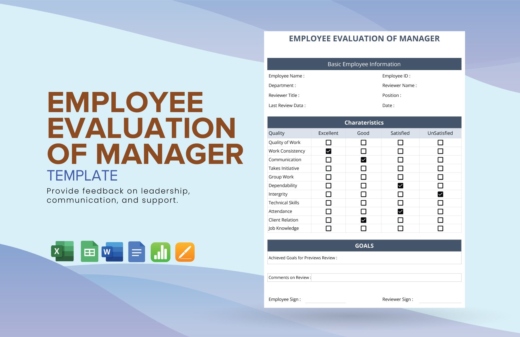 Employee Evaluation of Manager Template in Word, Google Docs, Excel, Google Sheets, Apple Pages, Apple Numbers