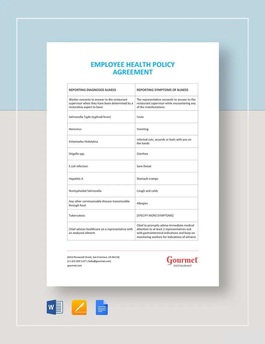 Employee Health Policy Agreement Template