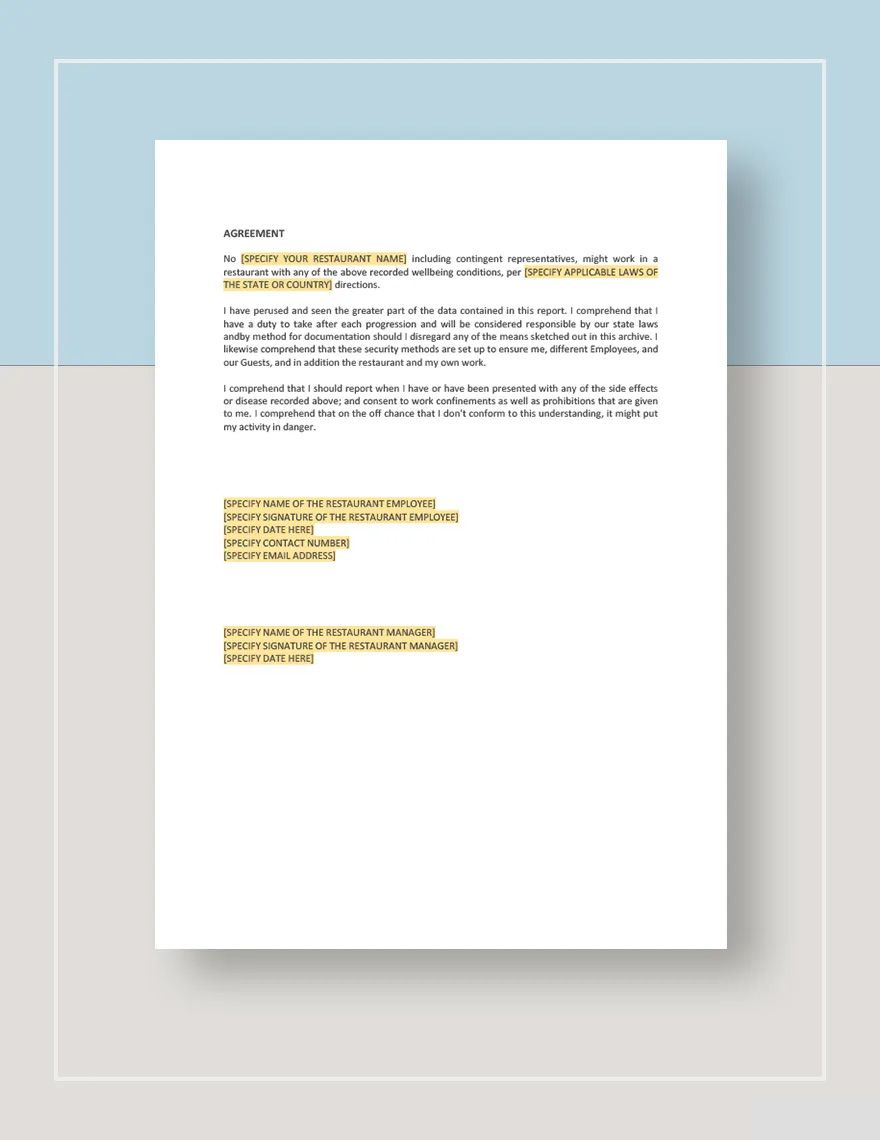 Employee Health Policy Agreement Template