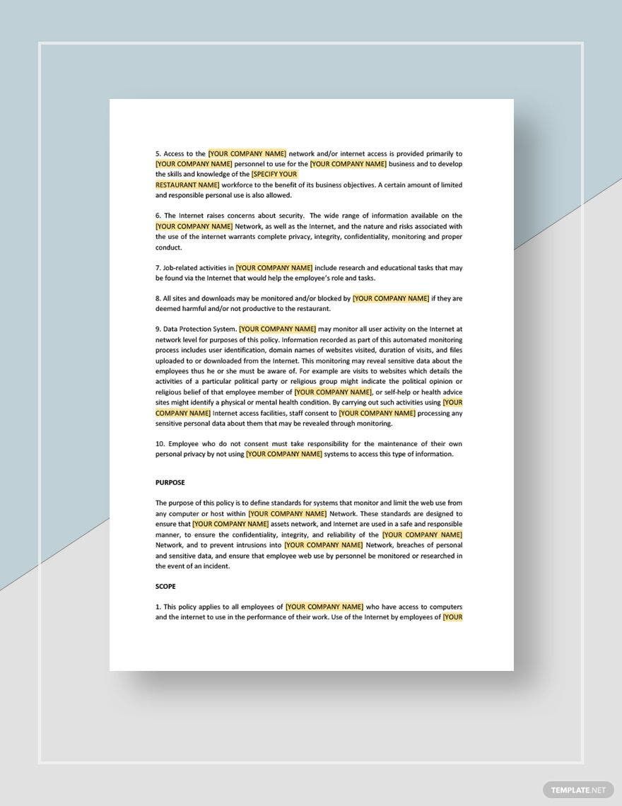 Computer Email Internet Usage Policy Template Google Docs Word 