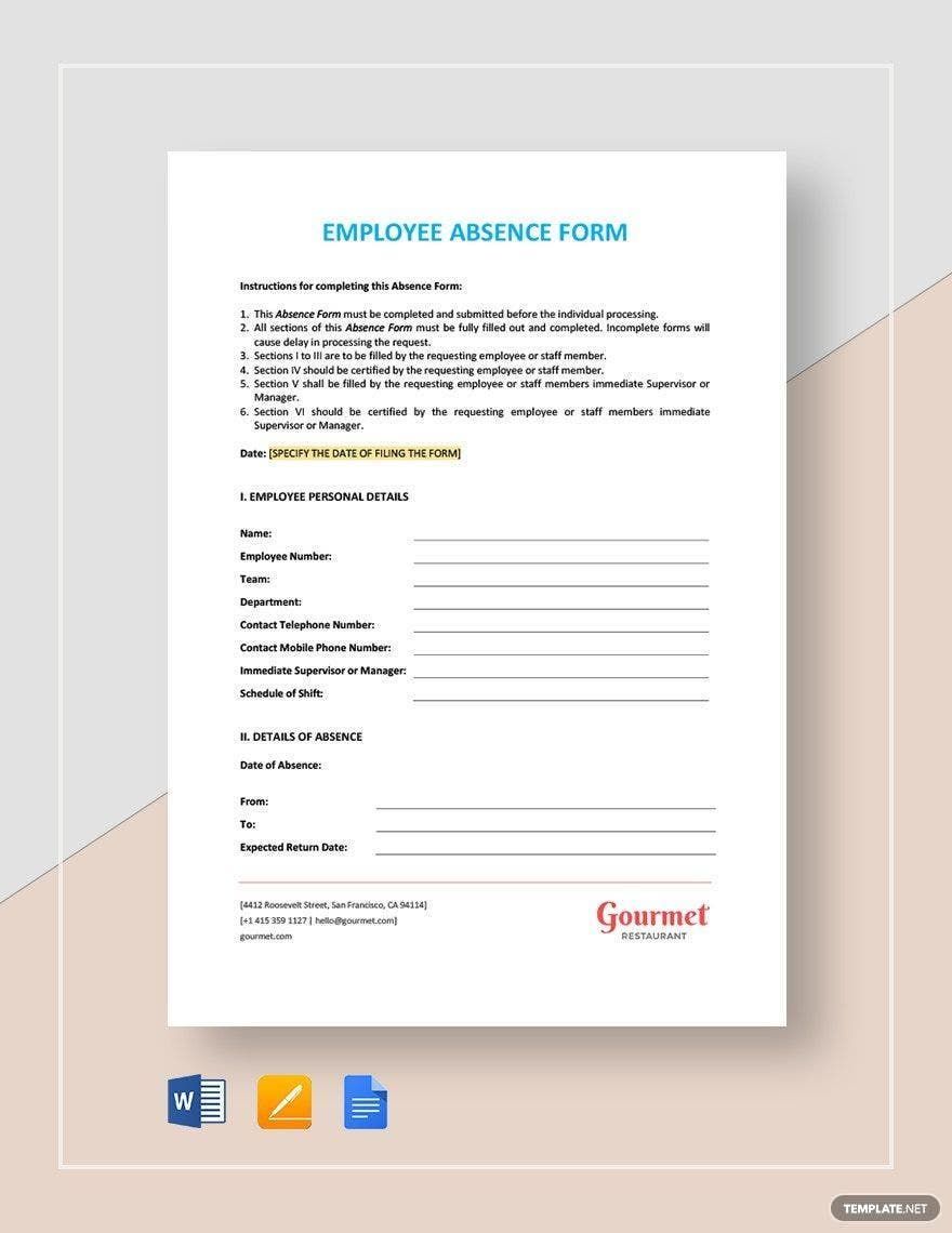 Employee Absence Form Template