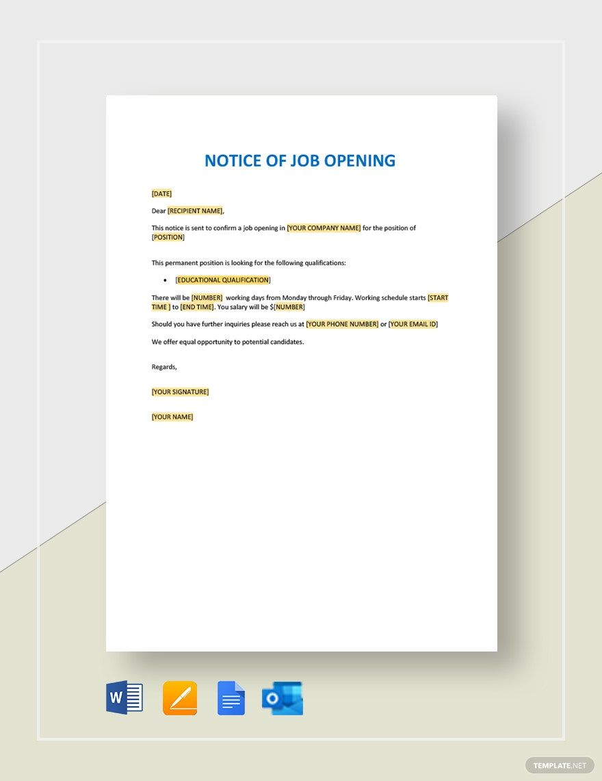 Notice of Job Opening Form Template