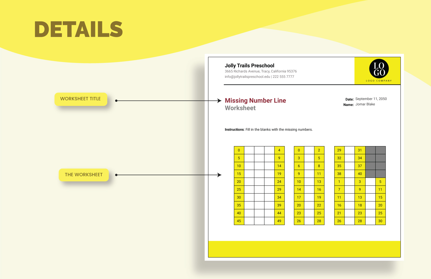 Missing Number Line Worksheet Template