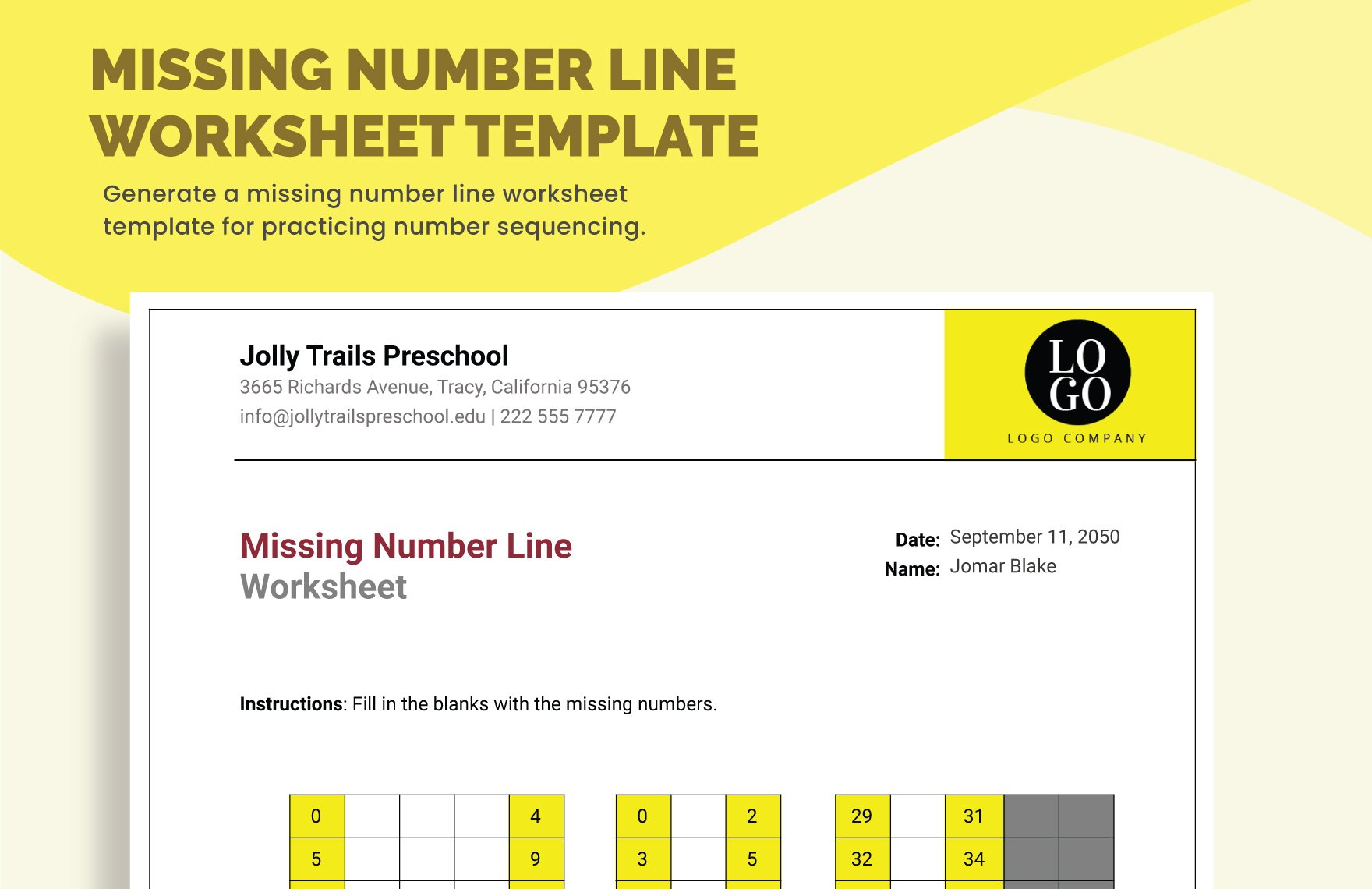 Missing Number Line Worksheet Template