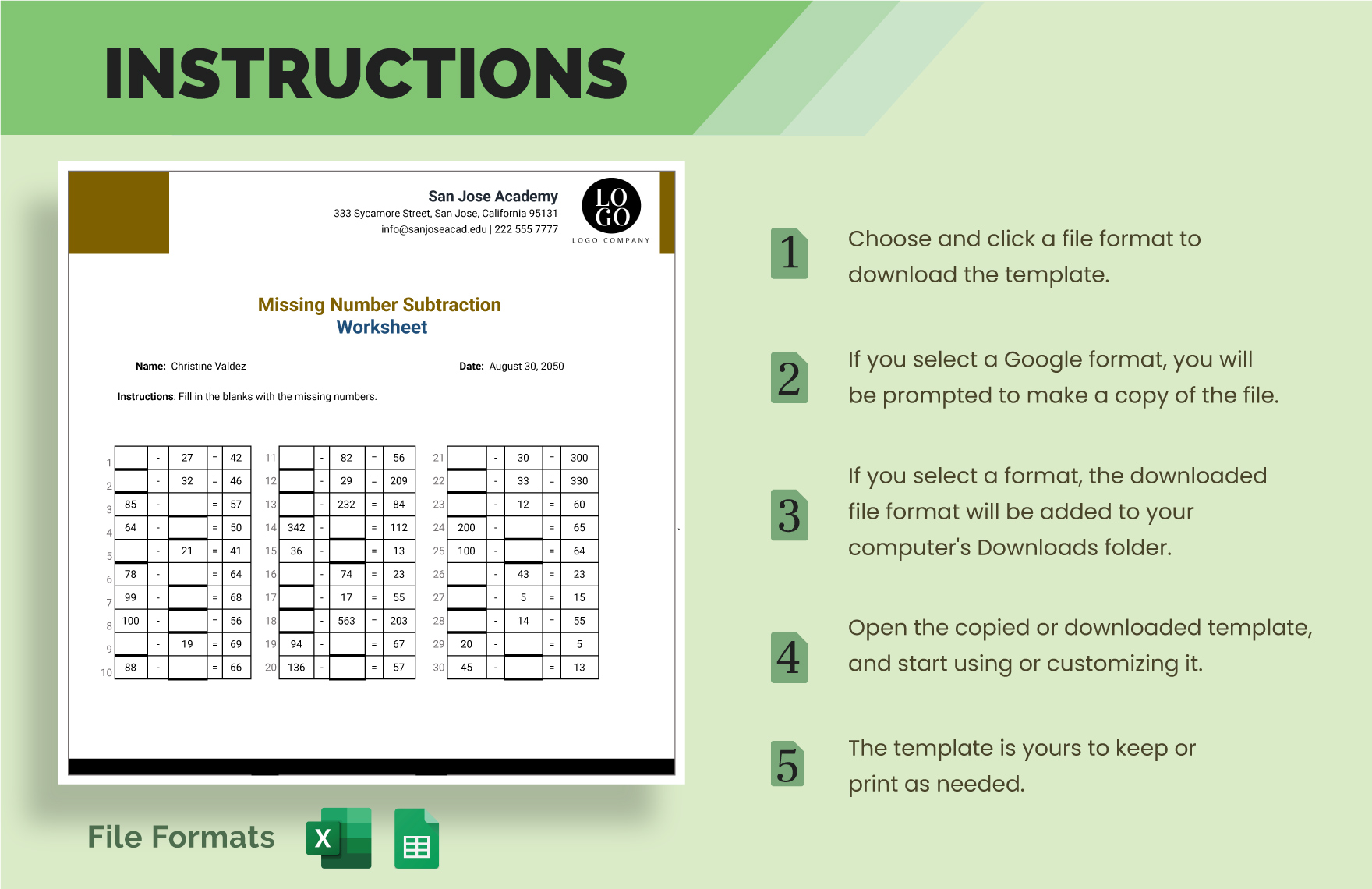 Missing Number Subtraction Worksheet