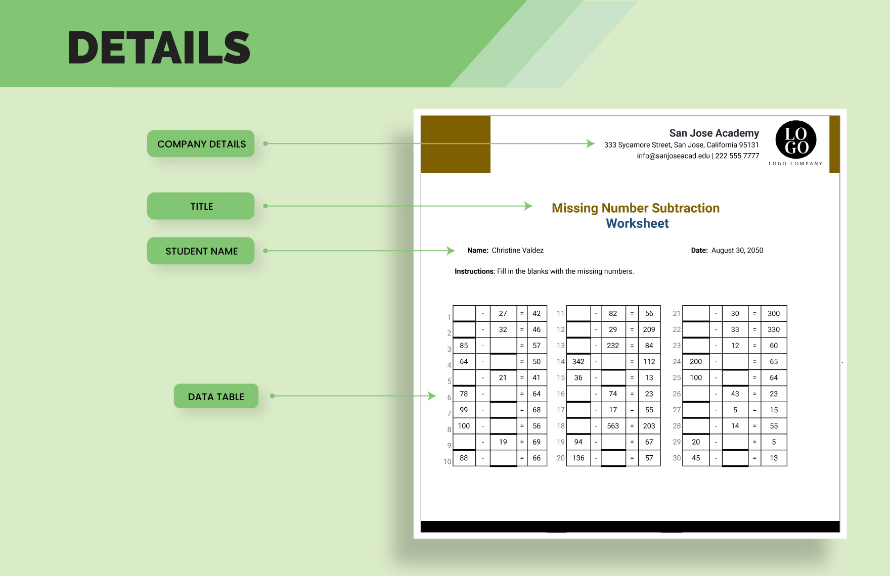 Missing Number Subtraction Worksheet