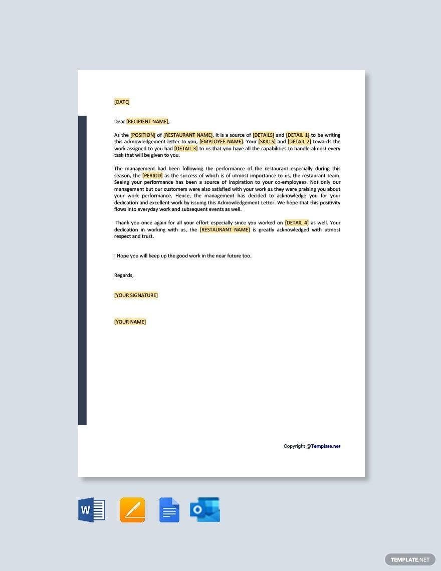 Employee Acknowledgement Letterr in Word, Google Docs, PDF, Apple Pages