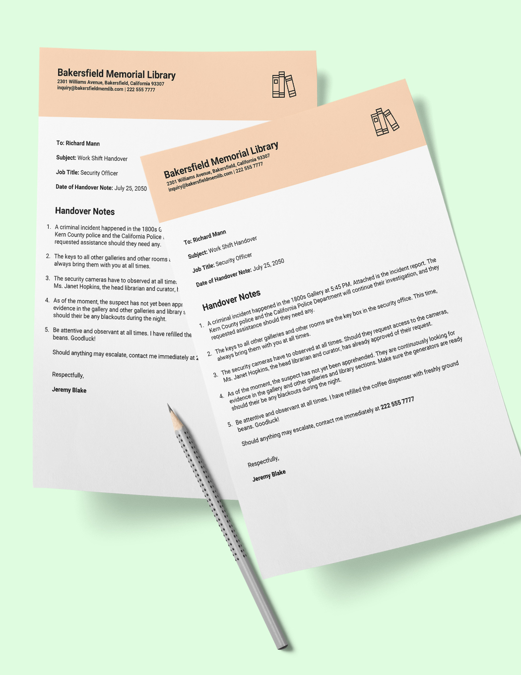 Shift Handover Note Template