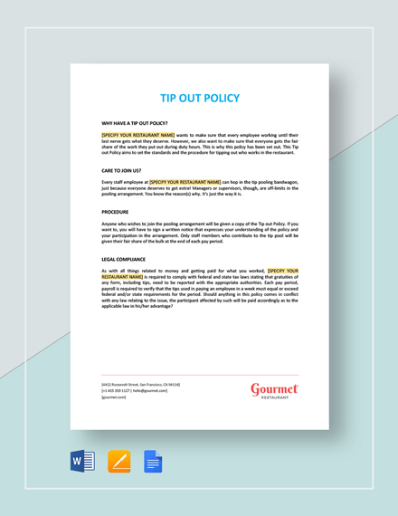 Tip Out Policy Template 467 Hr Templates In Microsoft Tip Out Policy Template
