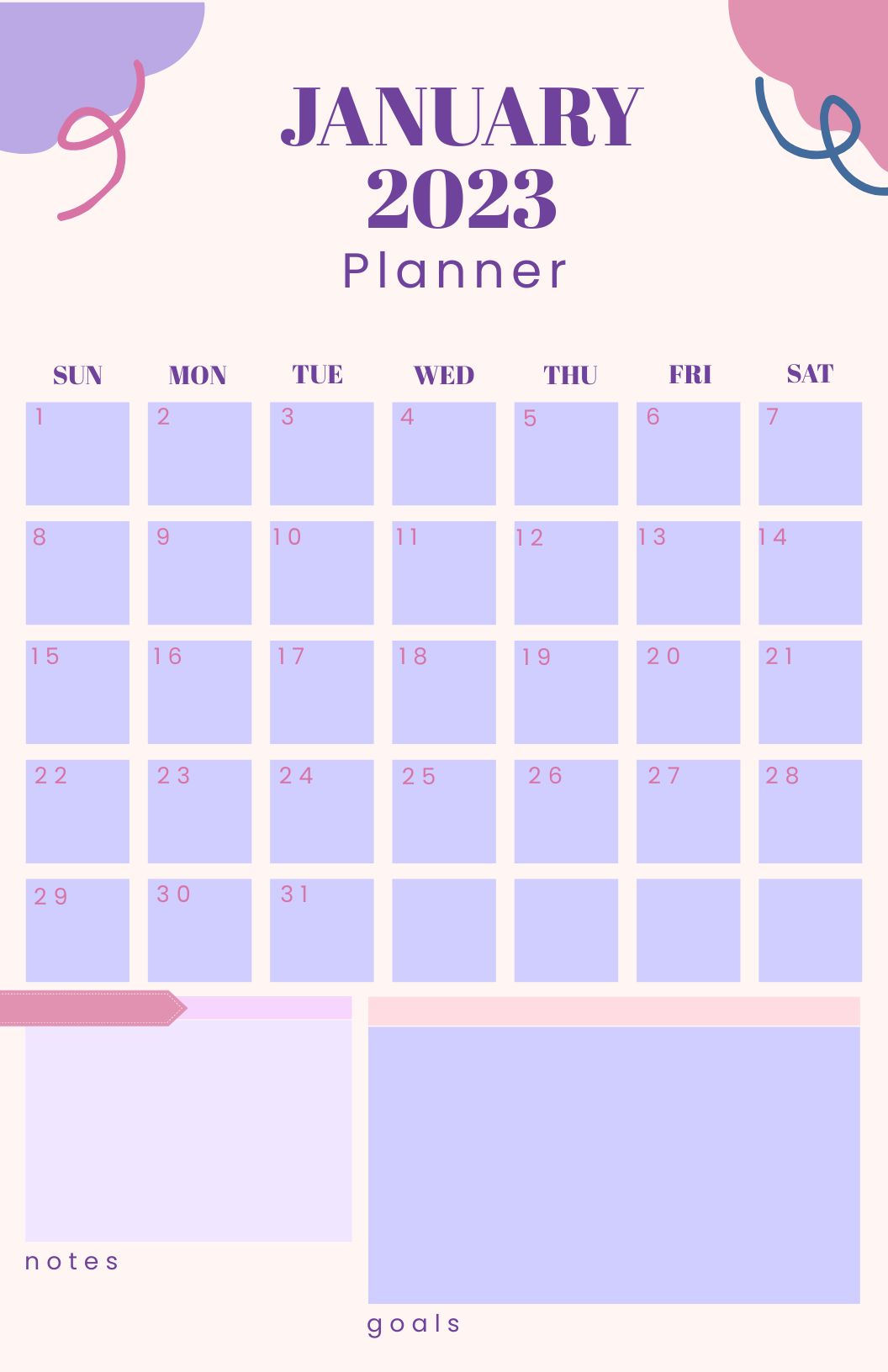 Printable January 2023 Deskpad Planner