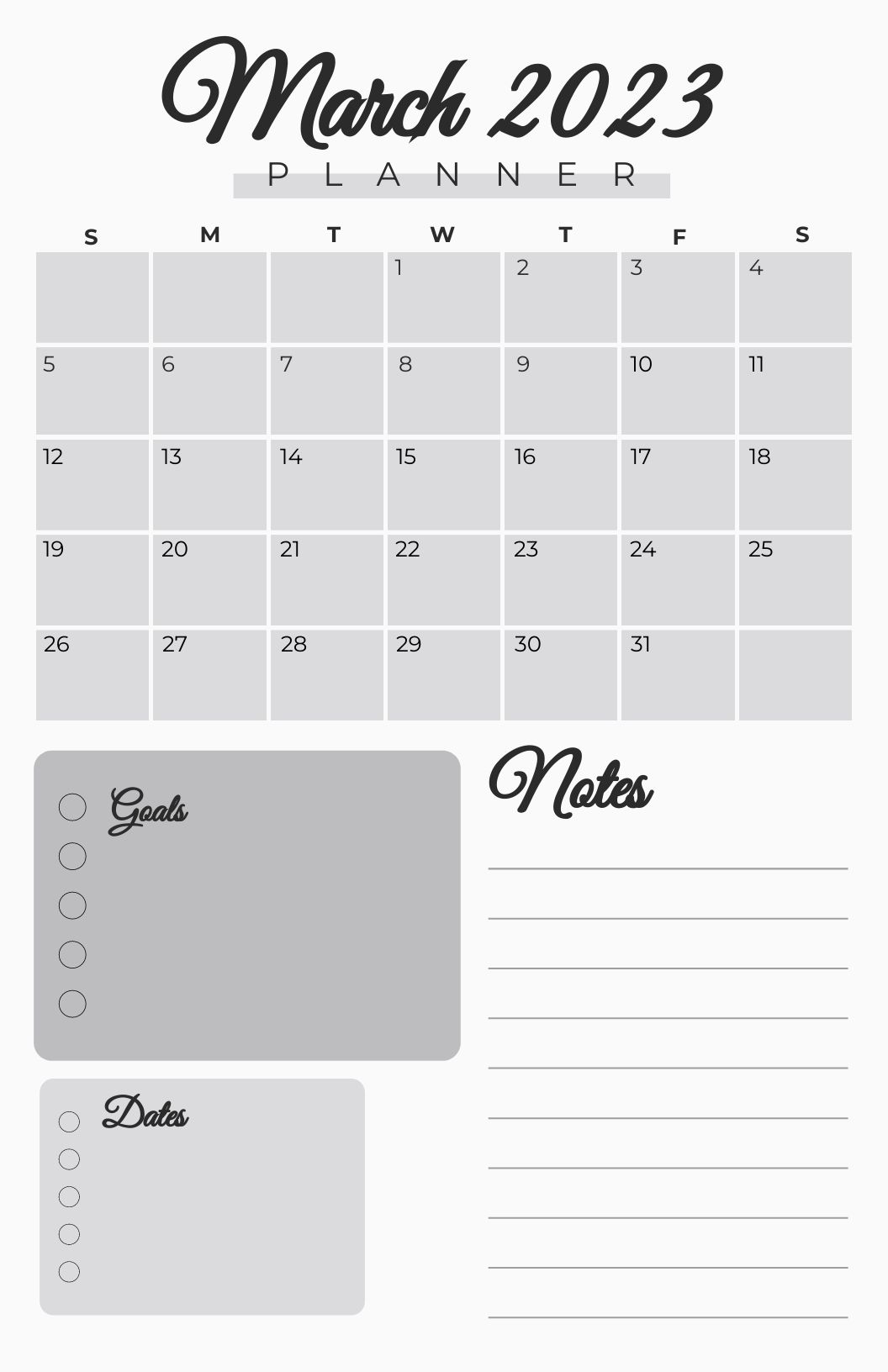Printable March 2023 Deskpad Planner