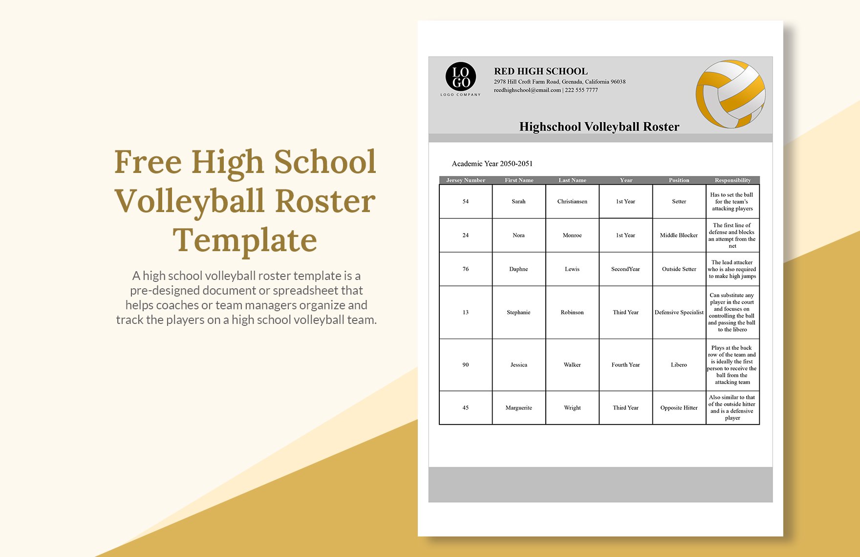 High School Volleyball Roster Template