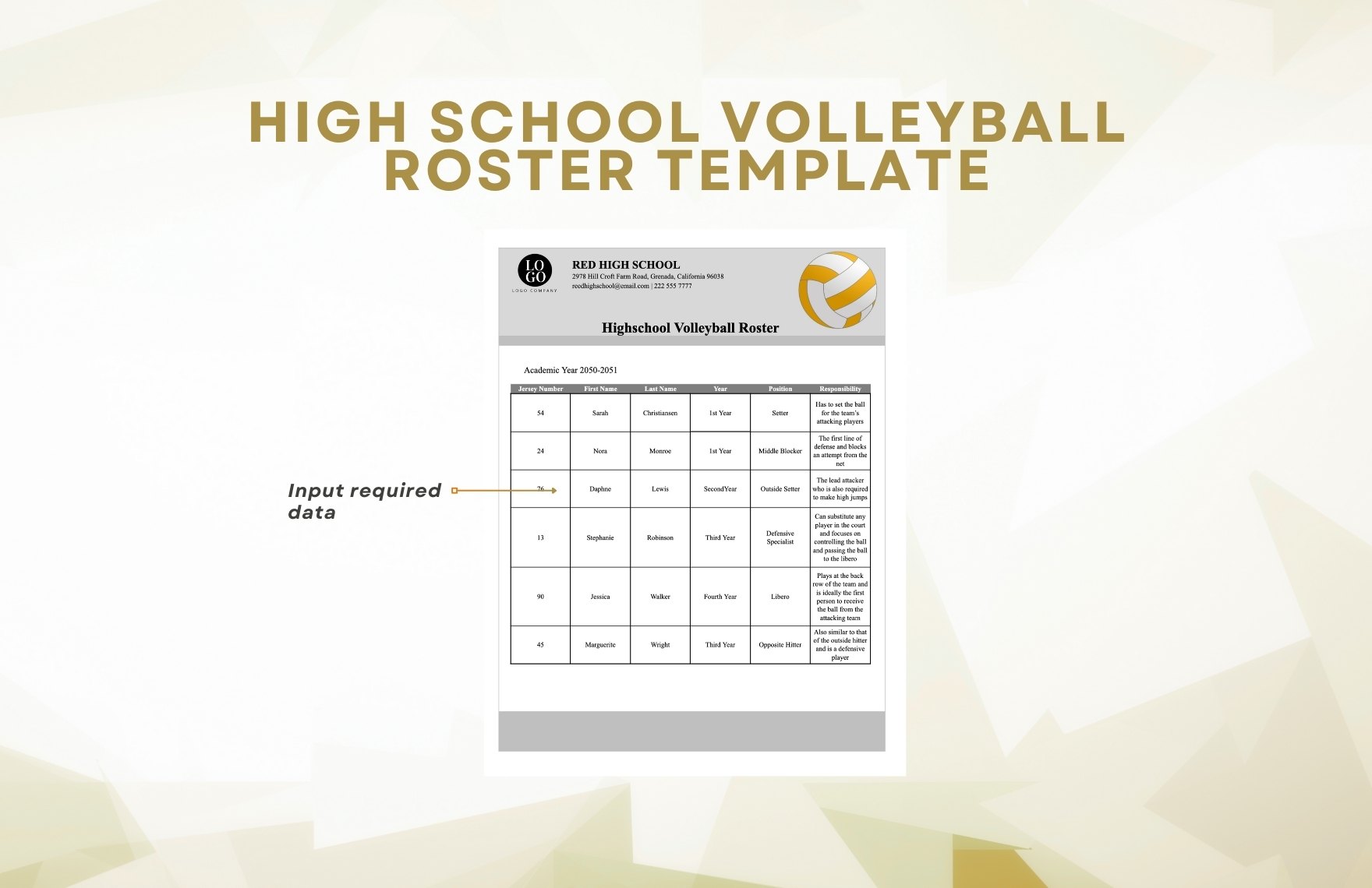 High School Volleyball Roster Template