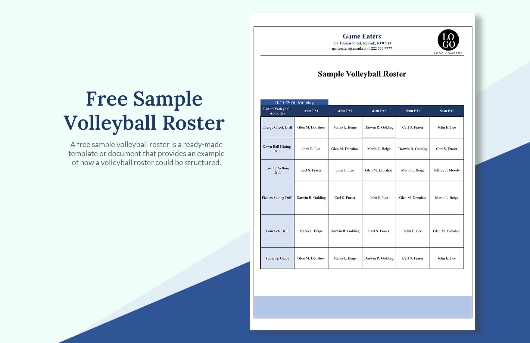 Sample Volleyball Roster