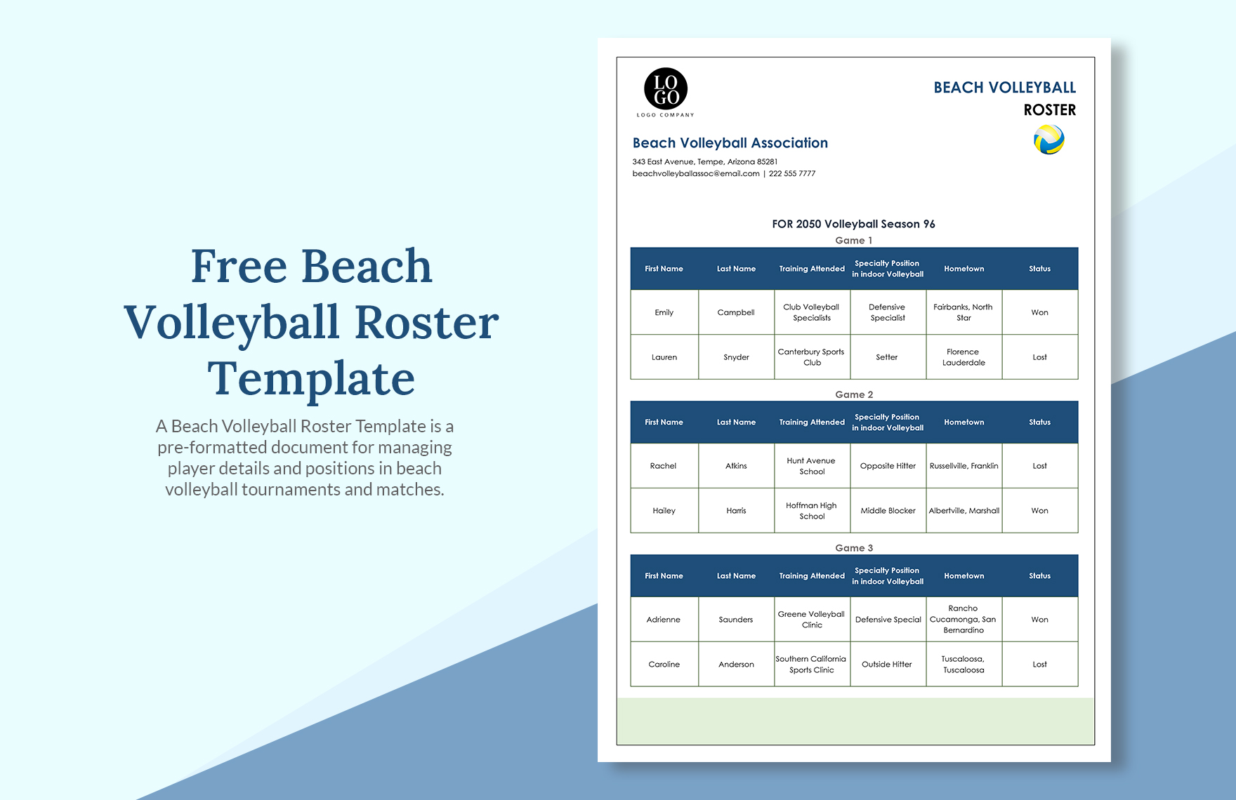 FREE Volleyball Roster Template Download In Excel Google Sheets