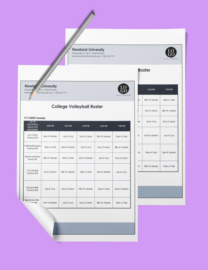 College Volleyball Roster Template