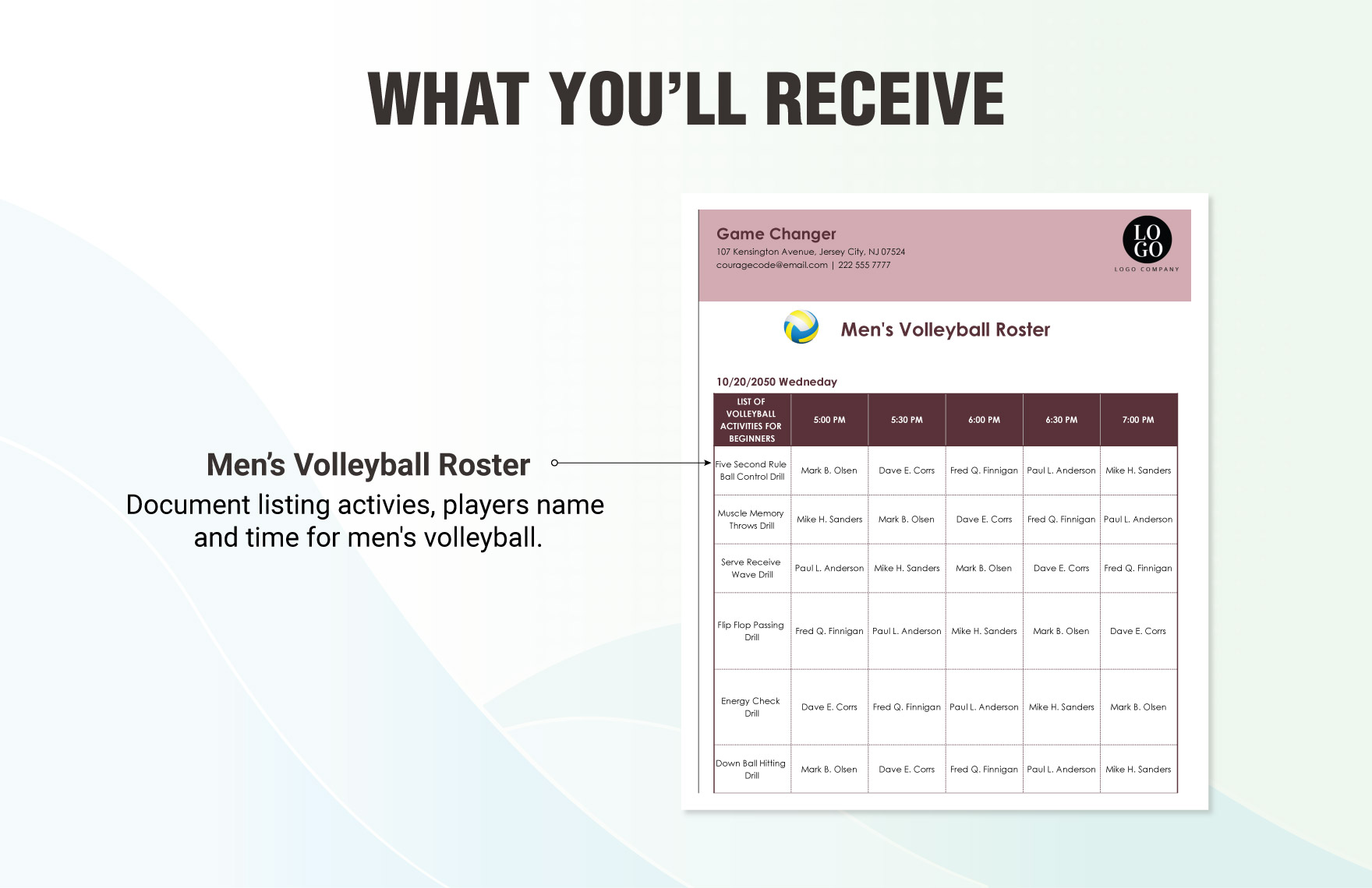Mens Volleyball Roster Template