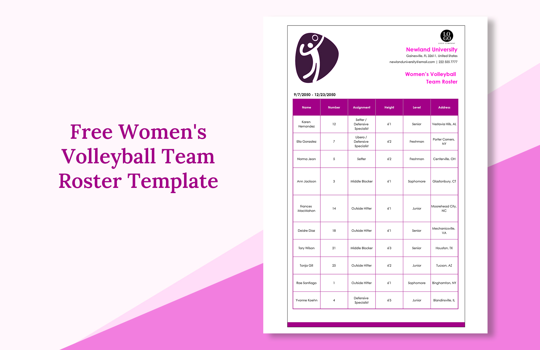 Free Women's Volleyball Roster Template