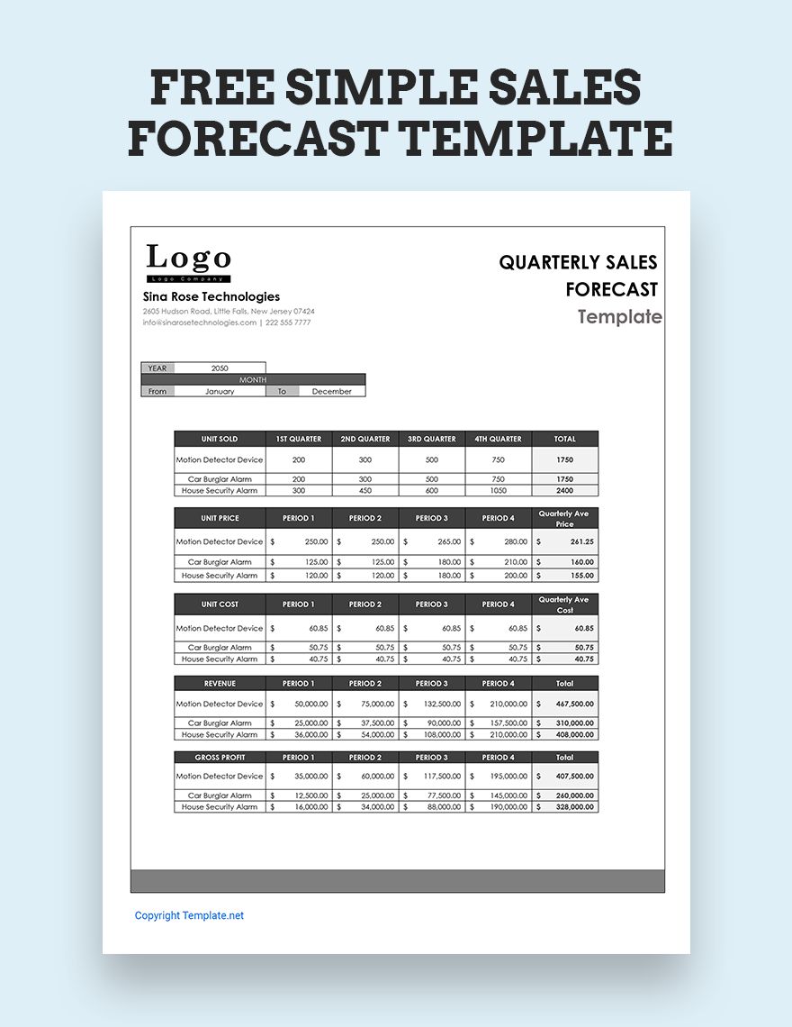Simple Sales Forecast Template